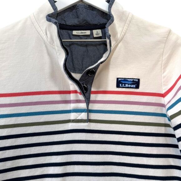 L.L.Bean Striped Quarter Snap Pullover Cream Multicolor Cotton Top Size S - Picture 3 of 8